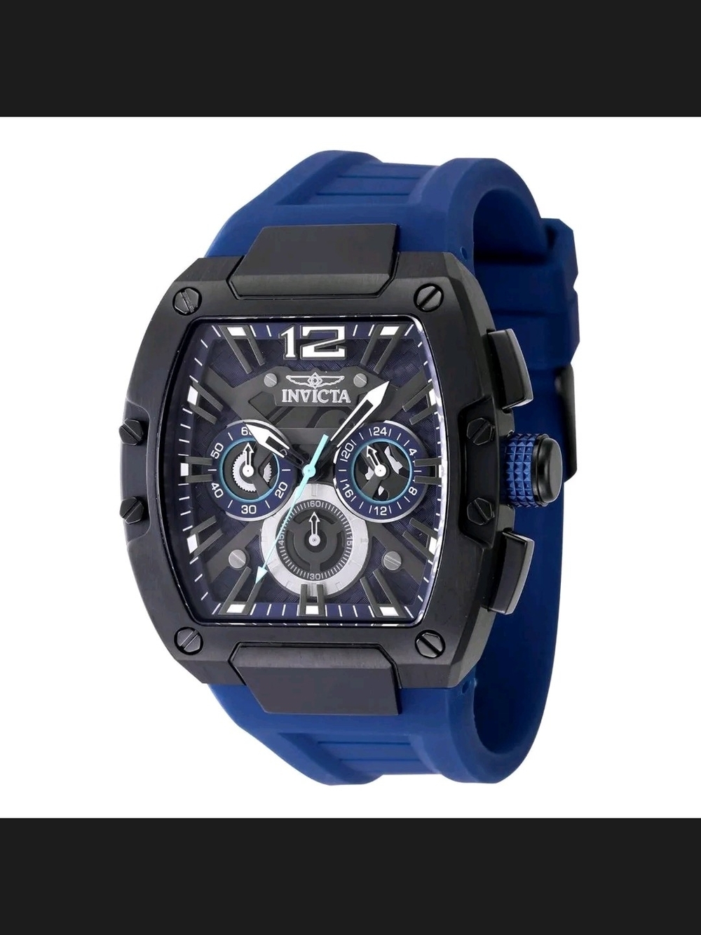Invicta Black Case Blue Silicone Strap Chronograph Watch 43mm
